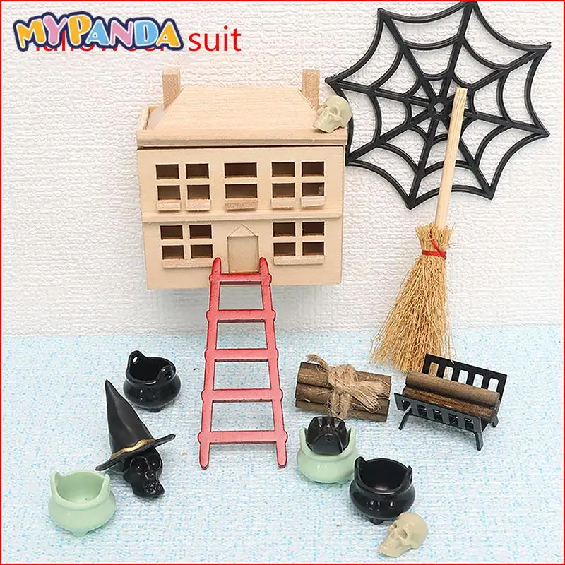 

1Set Dollhouse Miniature Storage Cabinet Witch Hat Spider Web Model Halloween Furniture Ornament Decor Toy