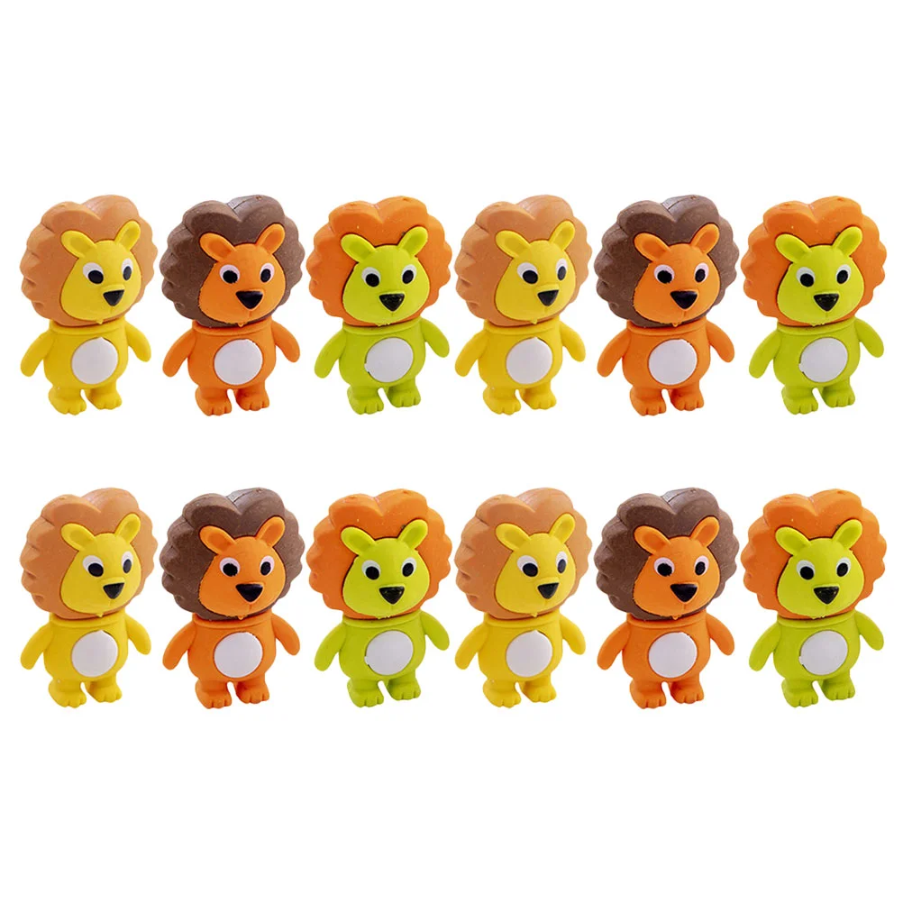 

12 Pcs 3d Erasers Lion Shaped Drawing Cartoon Animal Accessory Bulk Cute Portable