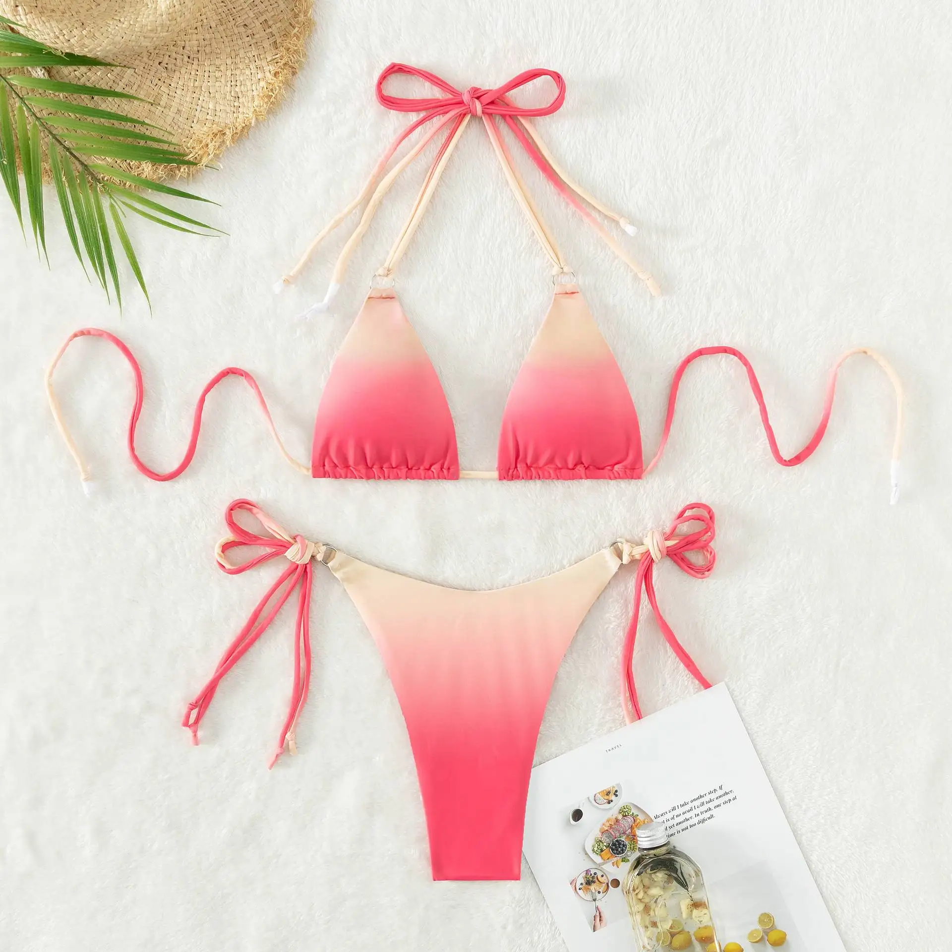 New Gradient Bikini Set Sexy Backless Swimwear Summer Beachwear Brazil Ladies Bathing Suit Micro Bikini Swimsuit Women