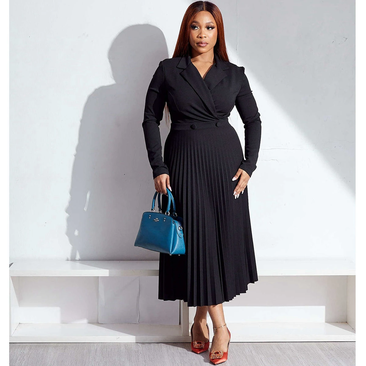 

Женское элегантное Плиссированное офисное платье Wishyear, Осеннее длинное платье трапециевидной формы с высокой талией, Повседневное платье для ужина, вечеринки, дня рождения