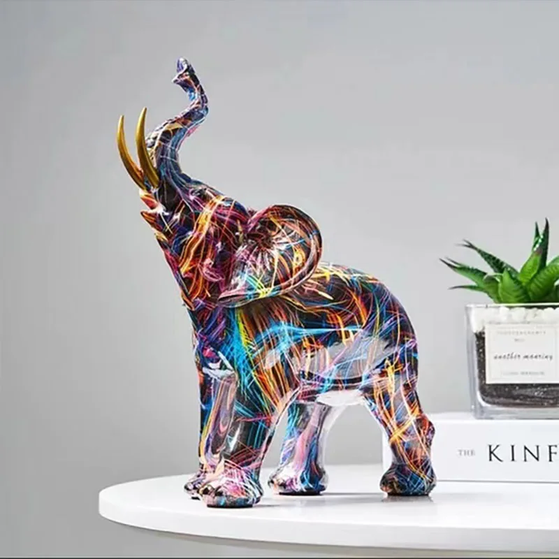 

Vibrant Elephant Figurine Colorful Elephant Resin Ornaments Home Living Room Porch Wine Cabinet Desktop Modern Decoration Craft