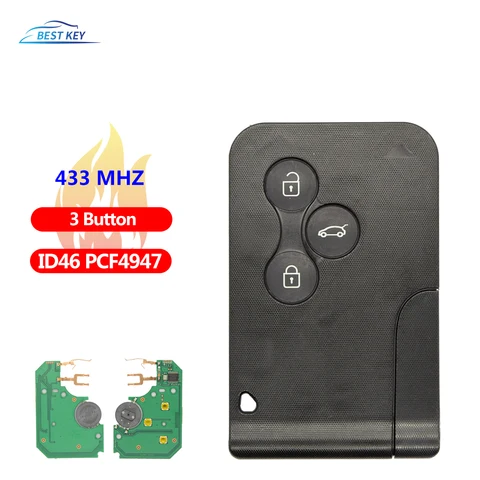 Лучший автоматический ключ для замены смарт-карты для Renault Megane Scenic 2003-2008 дистанционный ключ 433 МГц ID46 PCF7947 чип 3 кнопки