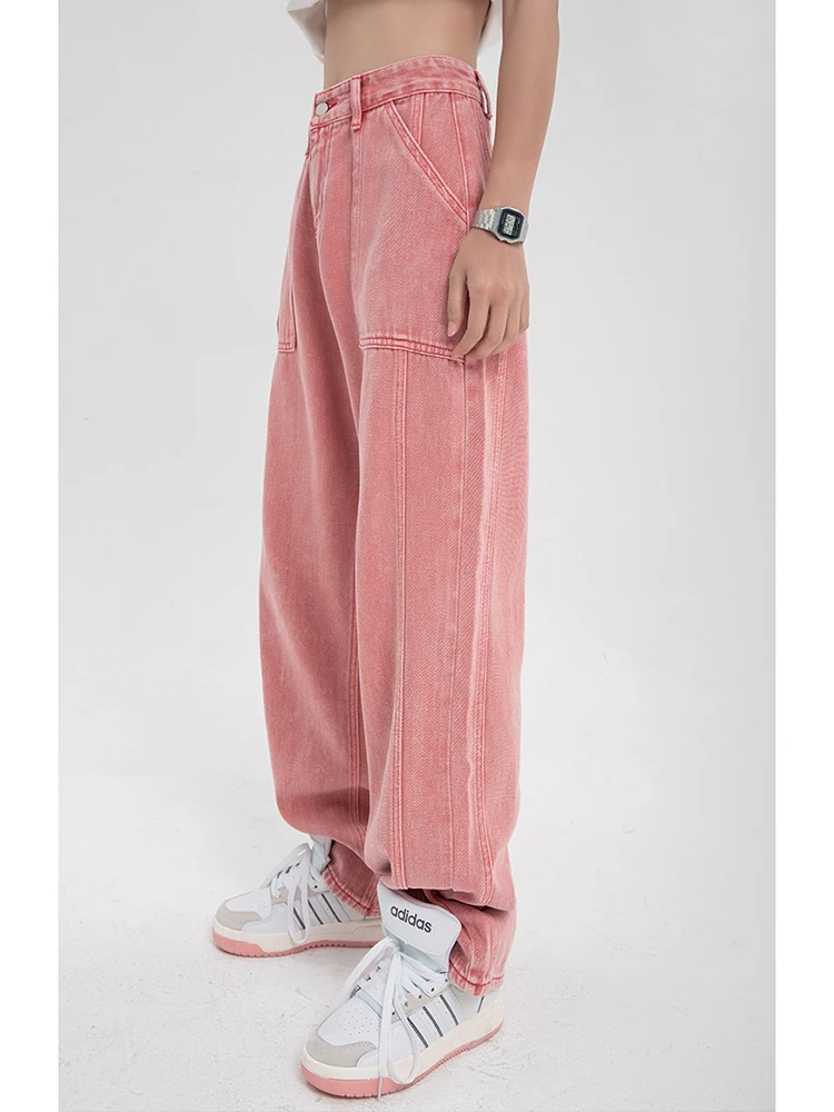 

High Waist Jeans Pink Jeans Women Korean Fashion Y2K Baggy Oversize Wide Leg Denim Pants Streetwear Loose Straight Leg Trousers