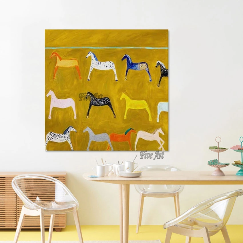 Абстрактная акриловая живопись лошадь на холсте