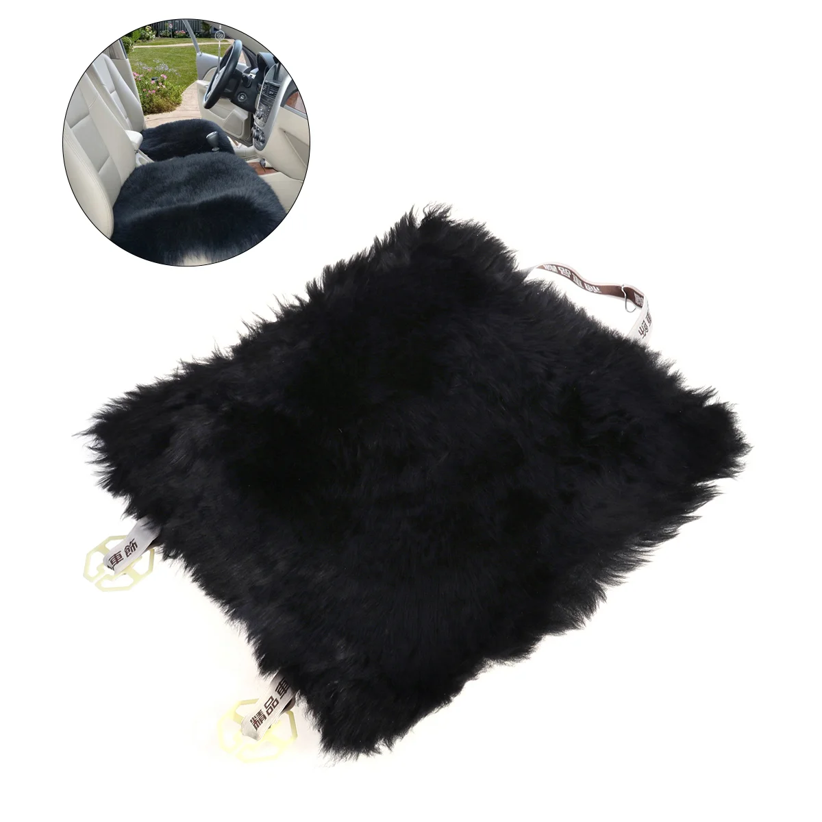 

Car Seat Cover Sheepskin Wool Car Seat Cushion Lanital Chair Pad (Black with Random Buckle Pad Styles and Colors)