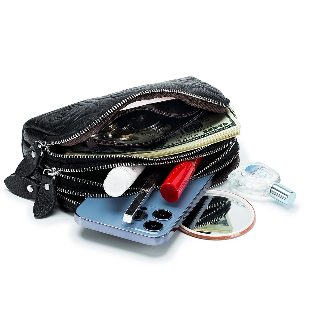 

Маленькие клатчи на трех молниях, женская сумочка из натуральной кожи, повседневные клатчи с цветком, модные сумки через плечо для женщин