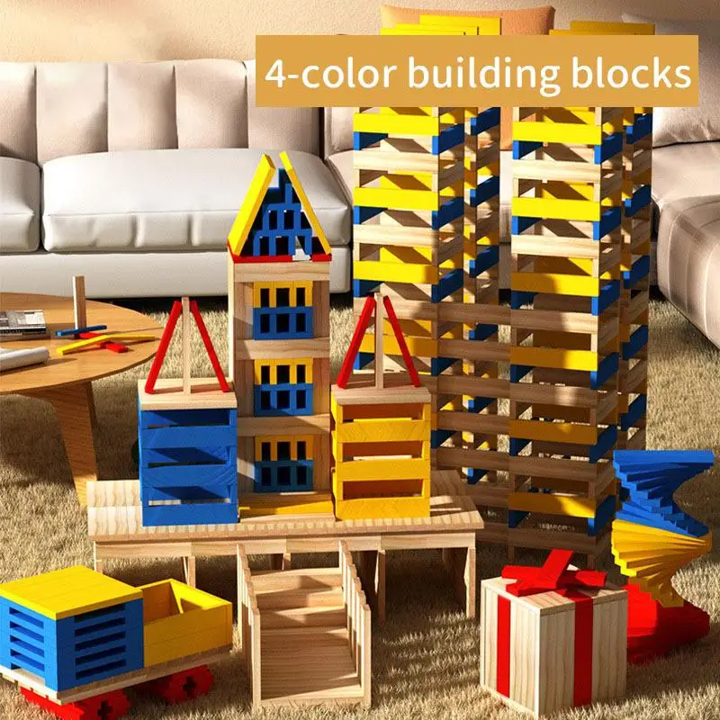 

Wooden Children Puzzle Variety Colored Building Blocks DIY Stacking Tower Preschool Montessori Education Bricks Toys For Kids