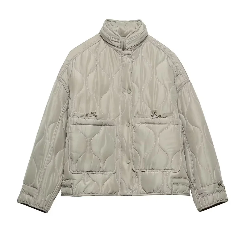 New Women's Long-sleeved Jacket 2023 Autumn and Winter European and American Style Stand-up Collar Loose Casual Cotton Clothing