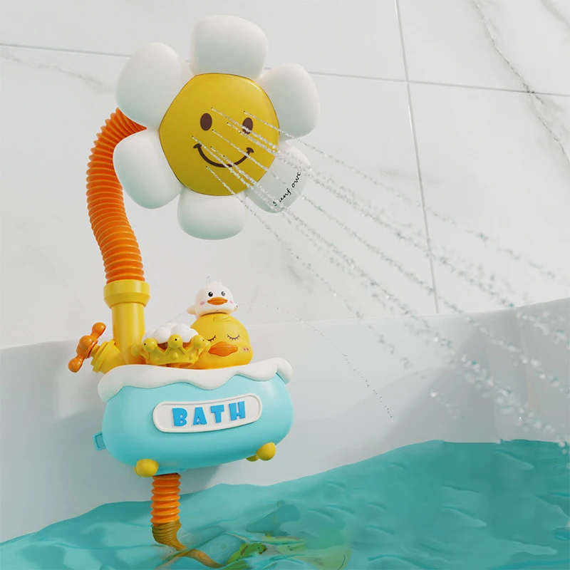 Фото Игрушки для ванны для малышей 4 в 1, игрушка для ванны с подсолнухом, душ с 3 распылителями воды, спринклер для ванны, игрушки для малышей №1