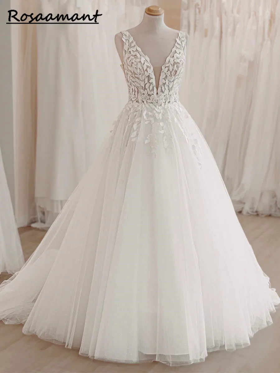 

Lace Wedding Dresses 2023 V Neck Custom Made To Measures Tulle Bridal Gowns Vintage A-Line