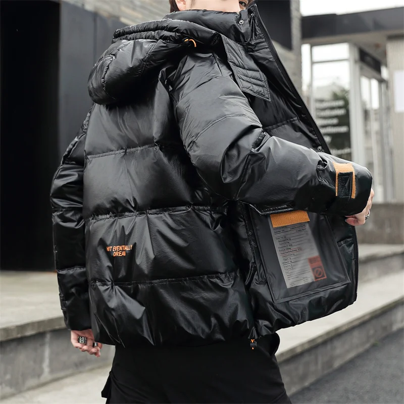 Casual Autumn Winter Men's Warm White Duck Down Jackets Parkas Solid Outwear Thick Hat Detachable Hooded Down Coats Top Clothing