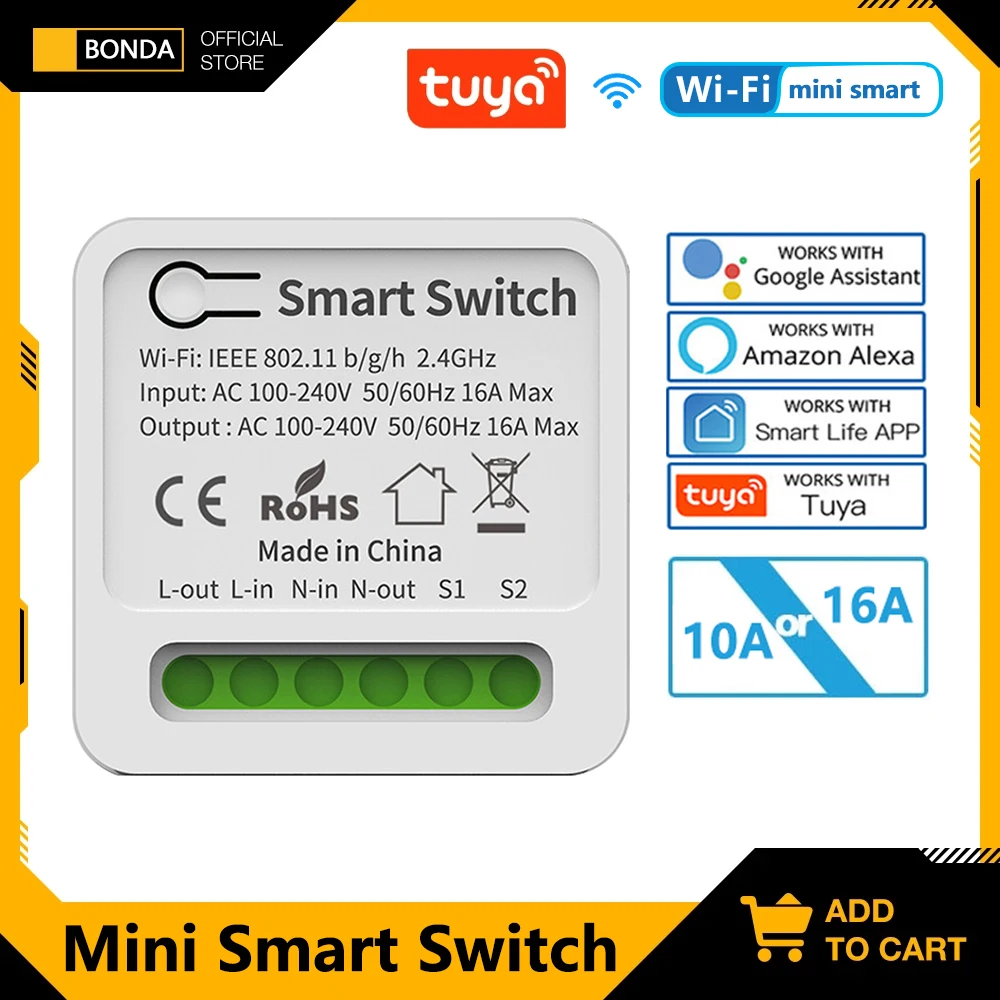 

Tuya Wifi Mini Smart Switch 10A/16A 2-Way DIY Switches Smart Life App Timer Module Support Alexa Google Home Alice Voice Control