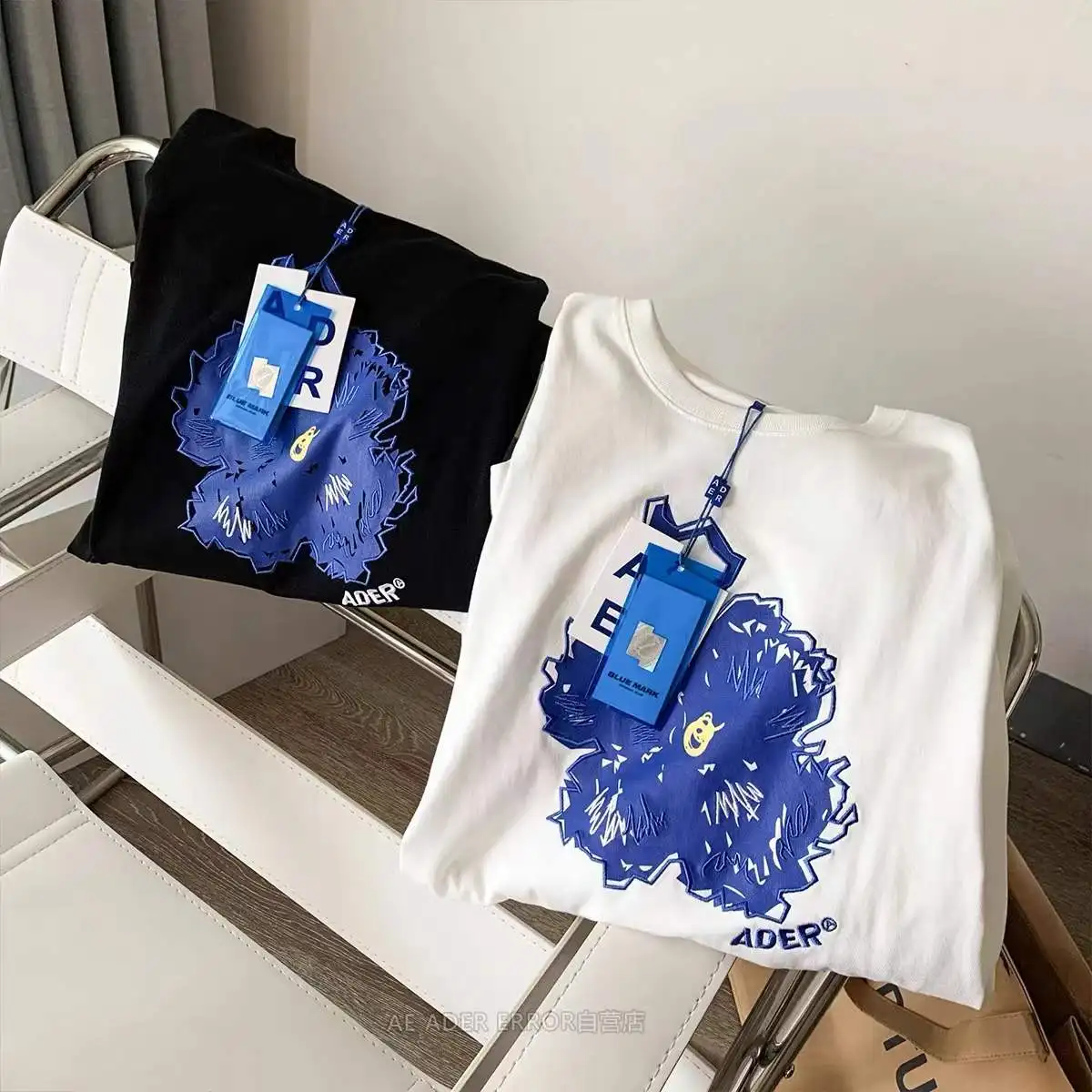 

ADER ERROR 2023 High-quality Long-sleeved T-shirt 1:1 Blue Flower Graffiti Long-sleeved Round Neck Sports Bottoming Shirt Unisex