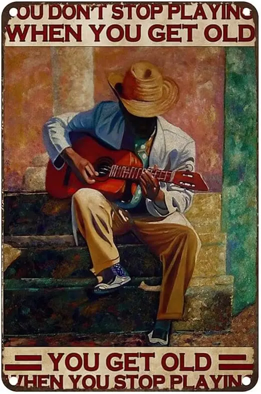 Vntge Metl Tn Sgn You Don't Stop Plyng When Get Old Gutr Sgns Home Grge Office Coffee Br Wll Dec