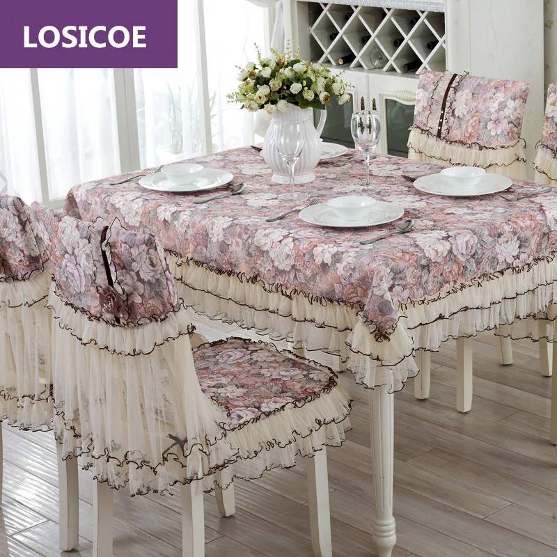 

Grade square dining table cloth chair covers cushion tables and chairs bundle chair cover pastoral lace cloth set tablecloths G