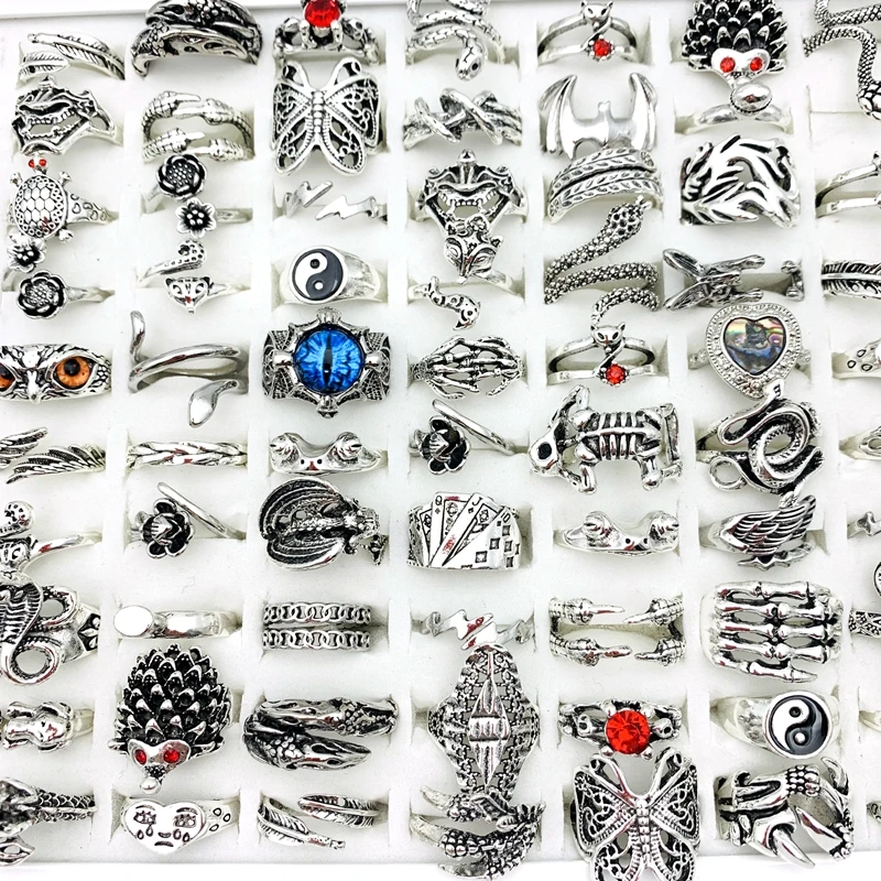 

Wholesale 30/50/100pcs Vintage Rings For Women Men Gothic Punk Jewelry Antique Silver Plated Fashion Party Gifts Dropshipping