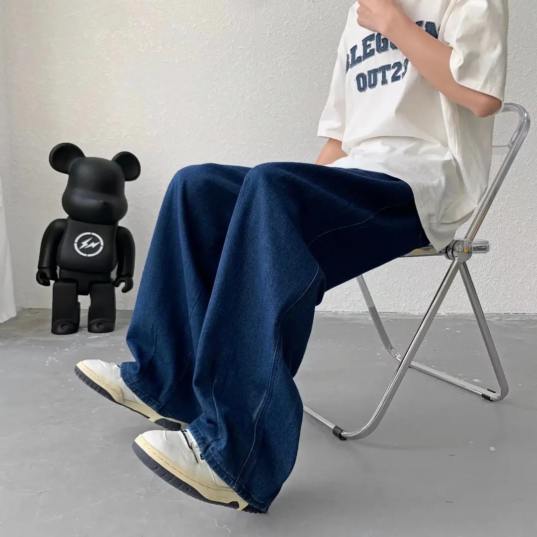 Men's Loose Casual Korean Streetwear Hip Hop Harajuku Extra Size Jeans High Street Baggy Denim Long Pants