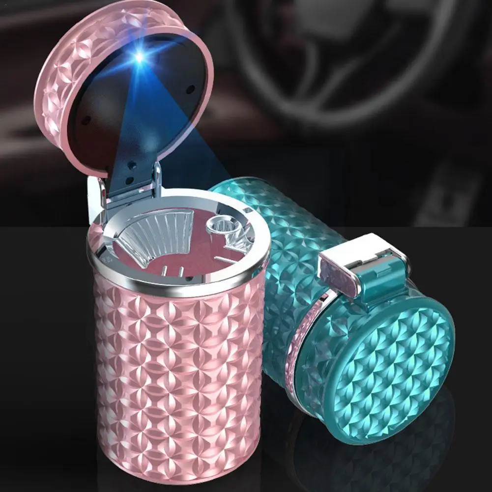 

Car Ashtray With LED Light Airtight Lid Multifunctional Trash Can Interior Vent Decoration Cup Car Air Holder Ashtray Vehic W0U3