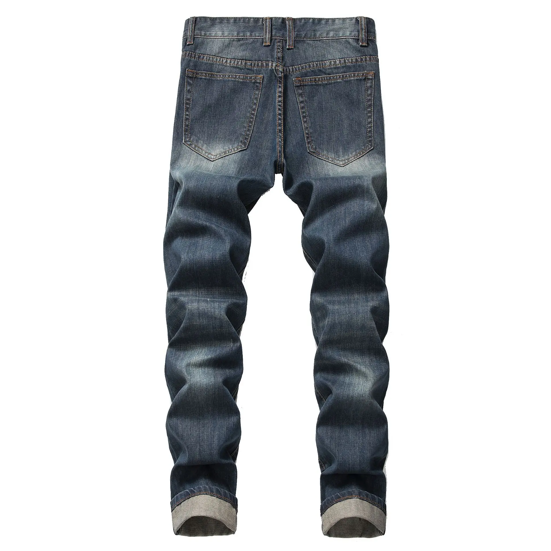 Men's Jeans Holes Straight Slim Elasticityless Jeans Hole Denim Pants Fashion Streetwear Mens Full Length Trousers