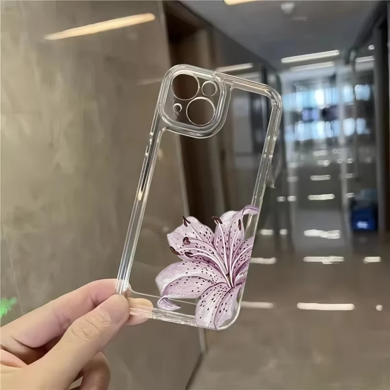 Прозрачный чехол для телефона с принтом «Фиолетовая лилия» для iPhone 17 Pro Max, 16, 15 Pro, 14, 13, 12, 11, XR, XS, 17 Air, 16 Plus, мягкий силиконовый чехол (art.: 3920db2dd4fae) - 3920db2dd4fae