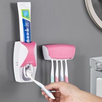toothbrush holder toothpaste dispenser set dustproof with sticky wall mounted kids hands free toothpaste squeezer for bathroom