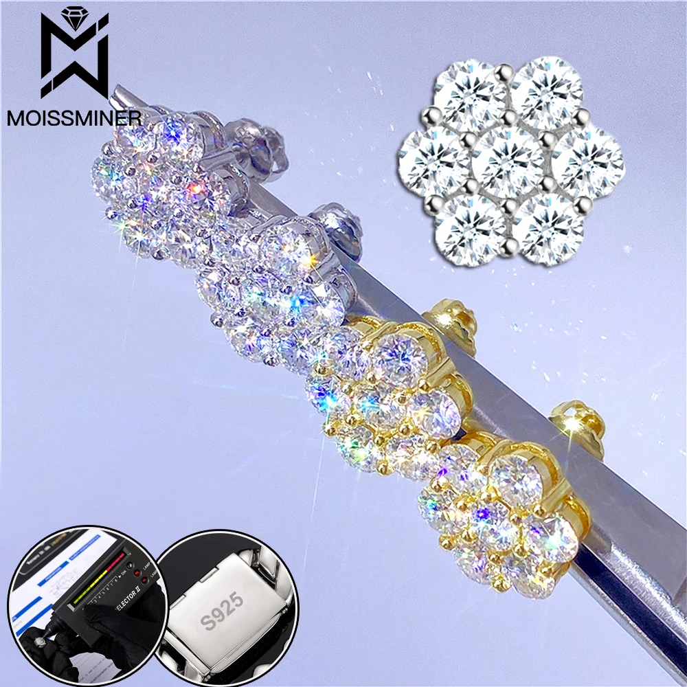 4.0MM Moissanite Earrings S925 Silver Iced Out Real Diamond Ear Studs For Women Men High-End Jewelry Pass Tester Free Shipping