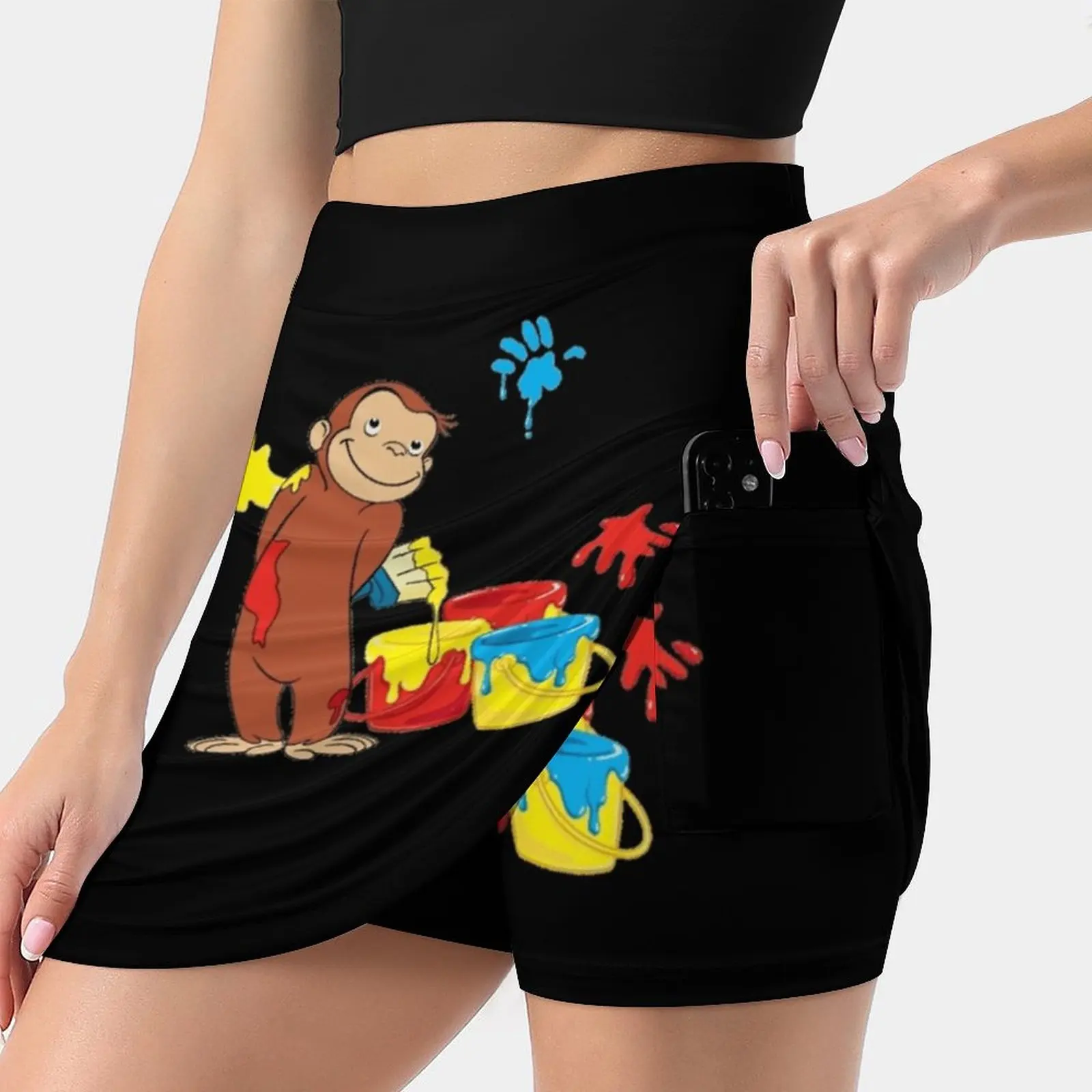 

Женская модная спортивная юбка George с карманами, теннисные юбки для бега и гольфа, яркая короткая женская юбка с изображением любопытного Дж...