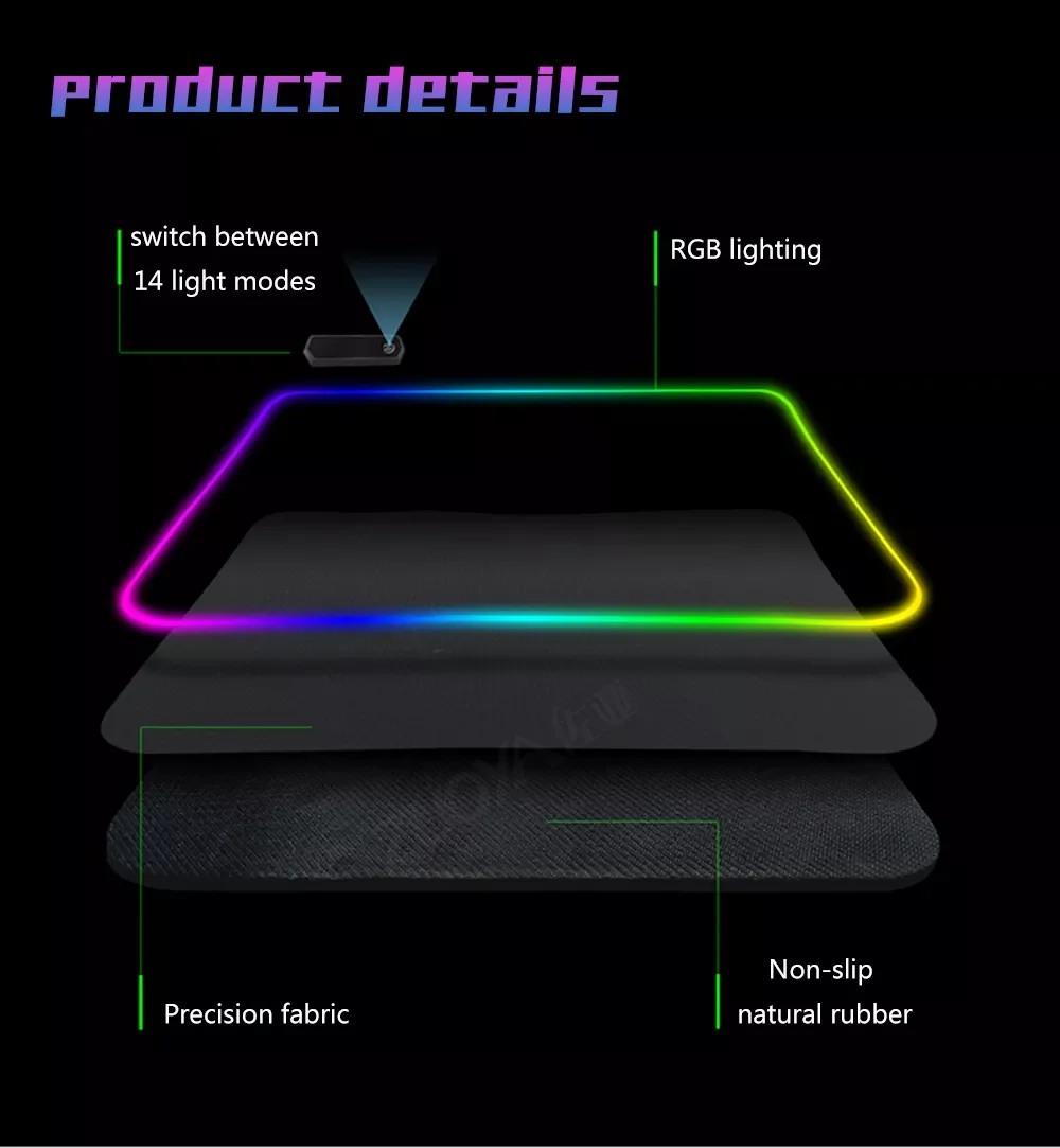 

Extra Large RGB Mouse Pad USB Wired Gaming Gamer Mousepad Keyboard Non-slip PC Desk Mat keyboard pad Natural Rubber