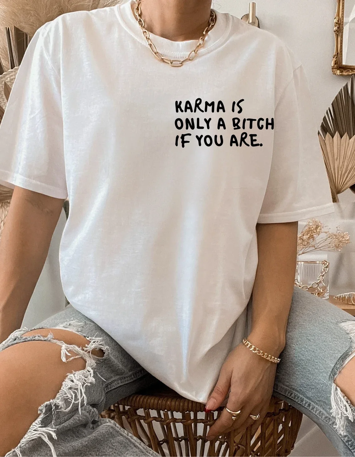 

Skuggnas Karma Is Only Funny Graphic T-shirt Karma Shirt Short Sleeved Fashion Women Cotton t shirt Unisex Casual Tops