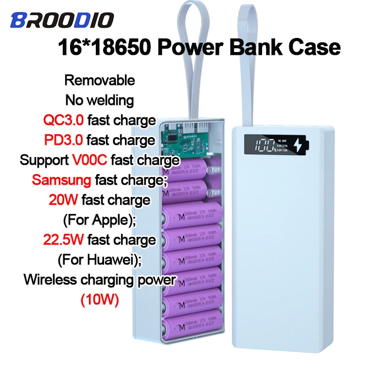 

QC3.0 Fast Charge 16x18650 Battery Storage Boxes Support Quick & Wireless Charger Battery Box For Phone 16*18650 Power Bank Case