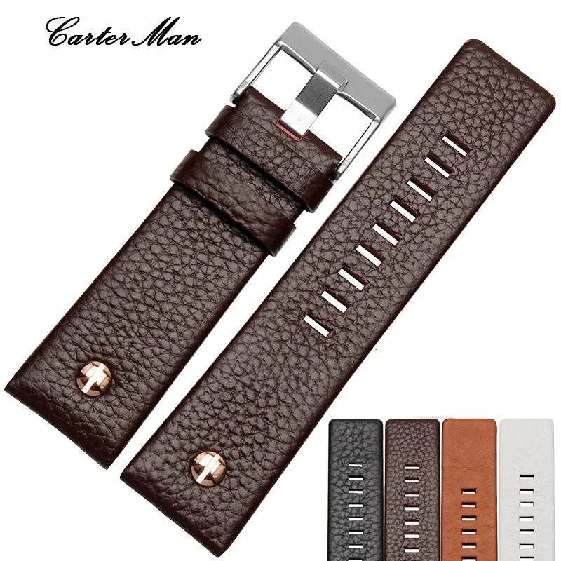 For Diesel High Quality Leather Watch Band DZ7257 1657 4323 7314 7313 7371 Straps 22 24 26 27 28 30mm Black Brown White