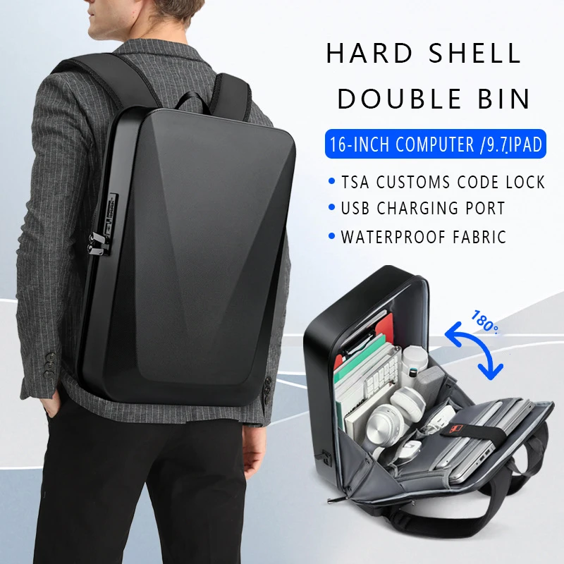Мужской водонепроницаемый рюкзак для работы и офиса с твердым корпусом