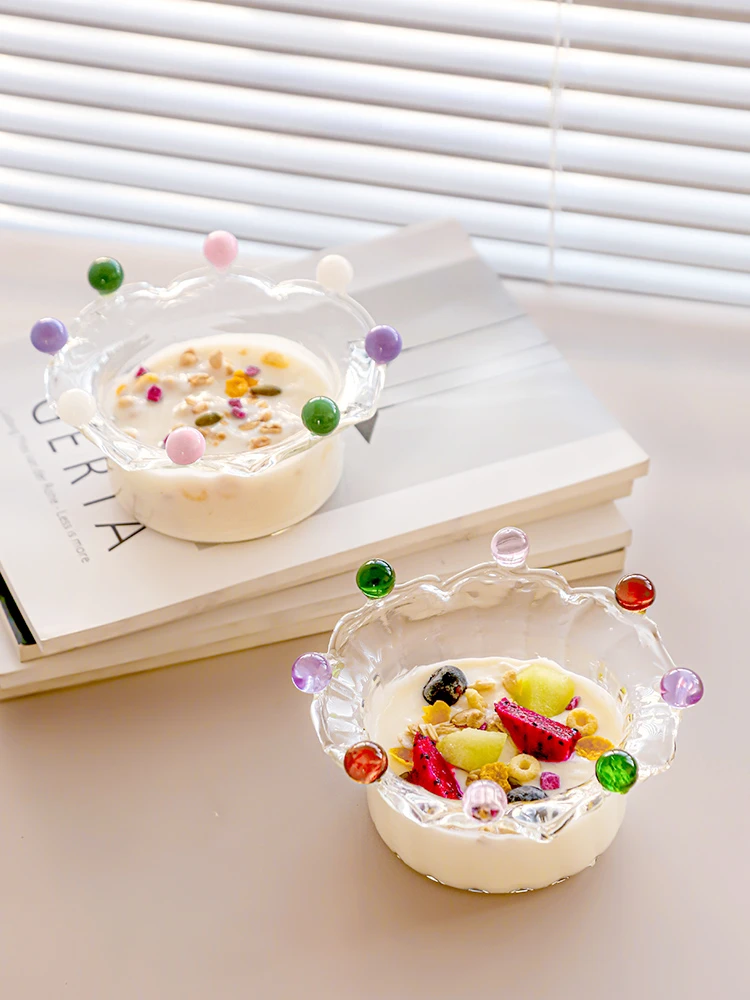 

Tableware High Temperature Glass Crown Shape Suitable for Storage Oatmeal Yogurt Fruit Dessert Household Dining Table Soup Bowl
