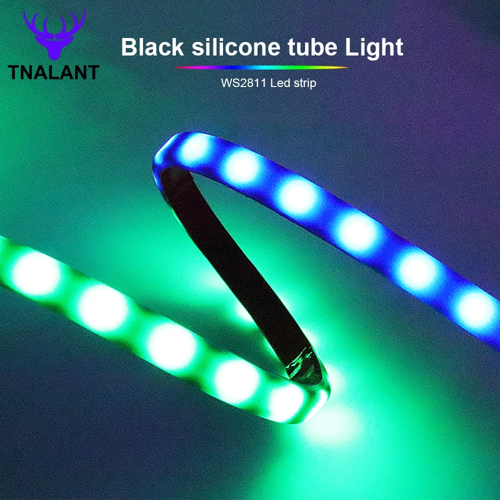 

WS2811 5050 SMD RGB Black Led Neon Strip Silica Gel Soft Tube Addressable 60Leds/m External 1 IC Control 3 Leds Pixels Light