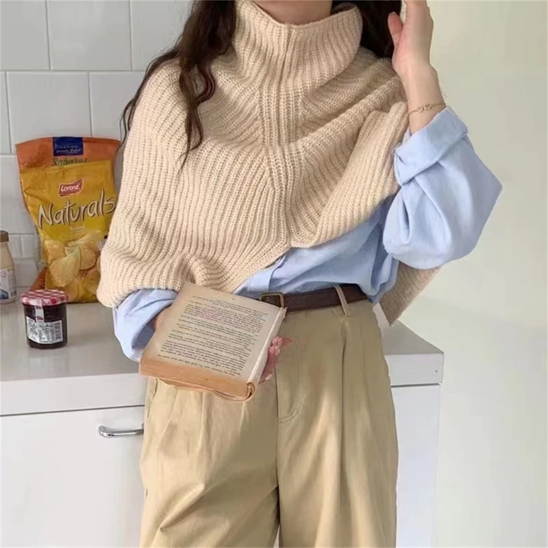 

Autumn Winter Women Scarf Wild Warm Protect Neck Stretch Knitted Fake Collar Knitting Wool High Neck Pullover Bib Female R7RF