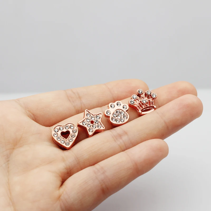 10 шт./лот отверстие 8 мм стразы сердце корона звезда лапа слайд-подвеска розовое