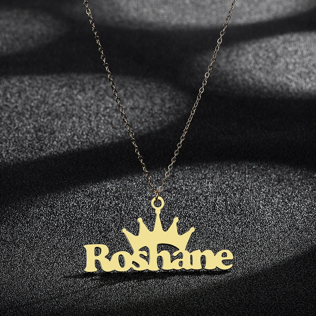

LUTAKU Stainless Steel Custom Name Big Crown Pendant Necklace Personalized Choker For Women Charm Nameplate Jewelry Gift