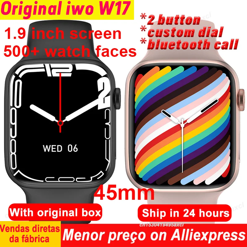 

IWO W17 Smart Watch Men 45mm Original 2022 Series 7 1.9 Inch Infinite Screen Bluetooth Call Custom Dail Women Smartwatch