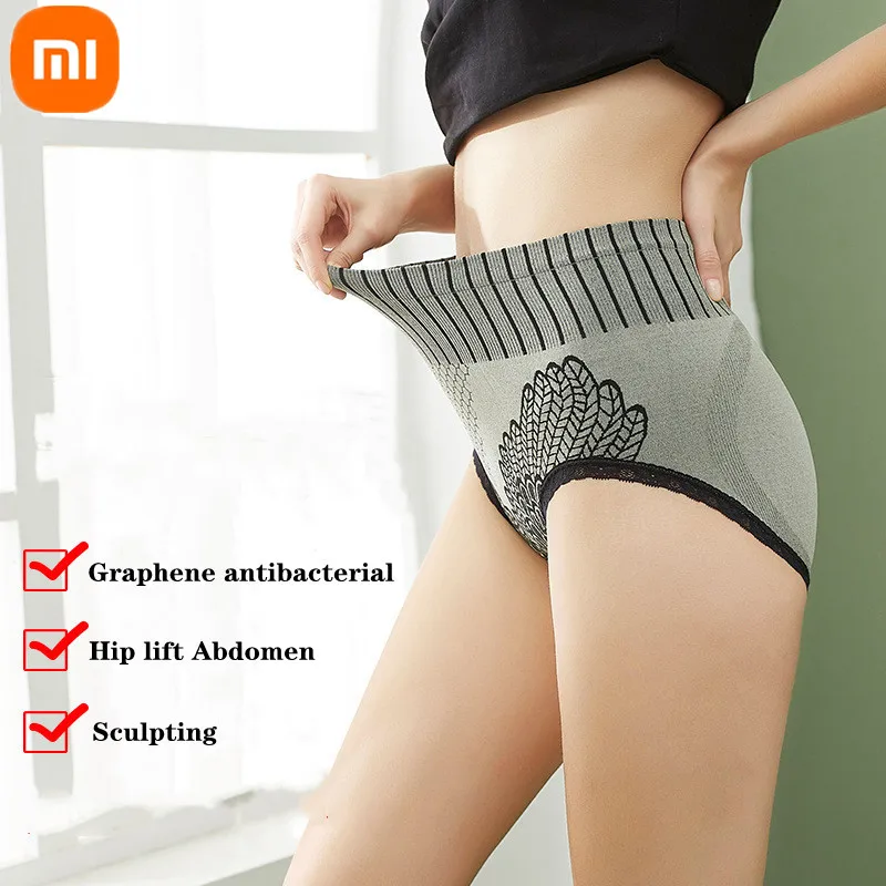 

xiaomi mijia graphene antibacterial panties women's high-waisted abdomen hip-lifting lace large size underwear warm palace pants