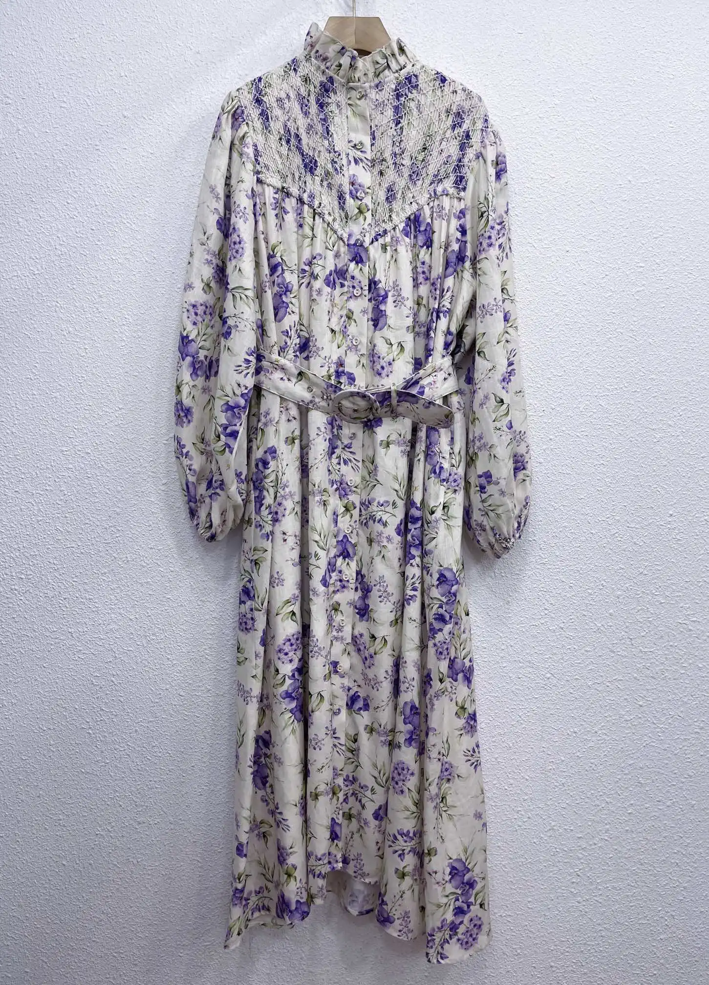 

Женское винтажное платье с цветочным принтом, элегантное модельное дизайнерское платье из льна 2022 с длинным рукавом и поясом