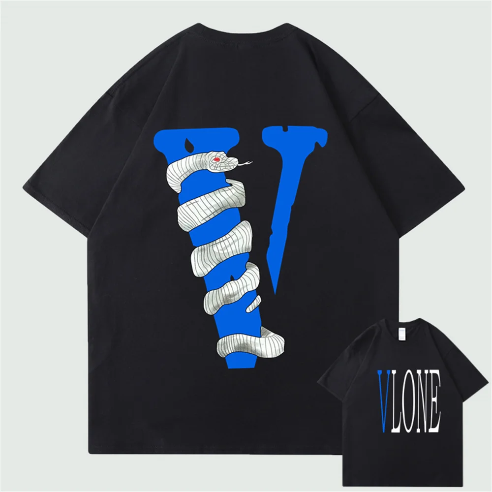 

Kaus Pria VLONE Klasik Kaus Wanita Ala Jalanan Katun 100% Merek Lengan Pendek Musim Panas Kaus Hip Hop Harajuku Viper Snake