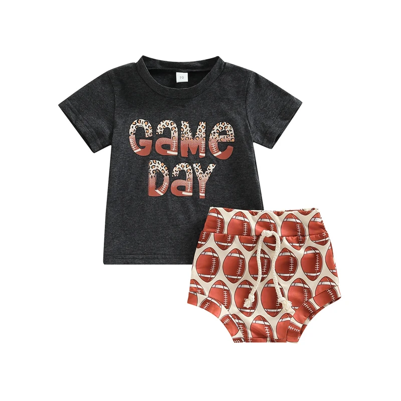

Toddler Baby Boys Football Outfits Letters Print Short Sleeve T-Shirt Tops Shorts Set Casual Summer Clothes Set