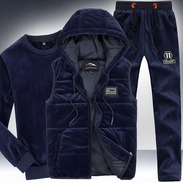 2022 New Men's Casual Sports Golden Velvet Set New Men's Sweatshirt Sweatpants Vest Three-Piece Set  Mens Clothes Suits for Men