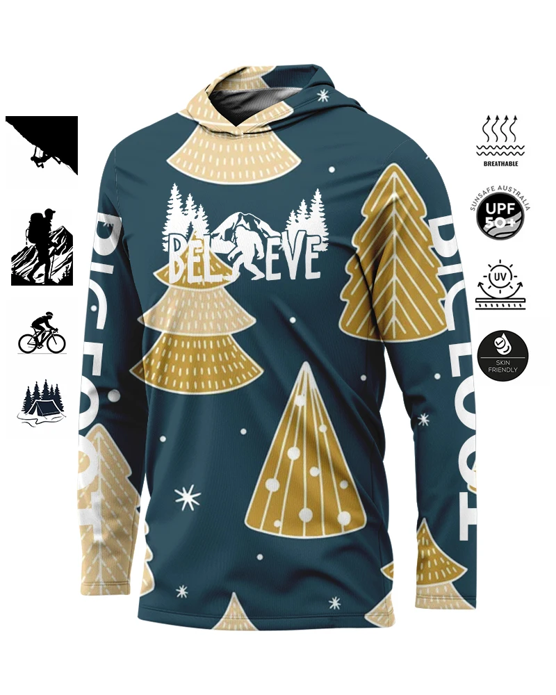 BIGFOOT męska koszulka do biegania z filtrem przeciwsłonecznym kapturem UPF 50+ długim rękawem szybkoschnąca oddychająca turystyka odzież