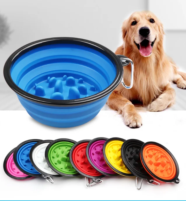 

Silicone Pet Bowl Dog With Silicone Collapsible Travel Bowl, Pet Cat Water Supply Food Dog Slow Bowl