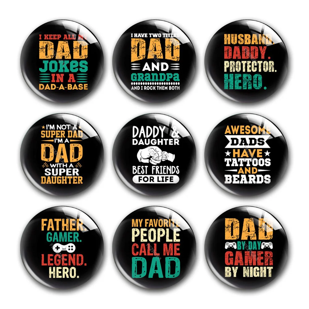 

Father's Day Awesome Dad Grandpa Gamer Round Photo Glass Cabochon Demo Flat Back For DIY Keychain Jewelry Making Supplies