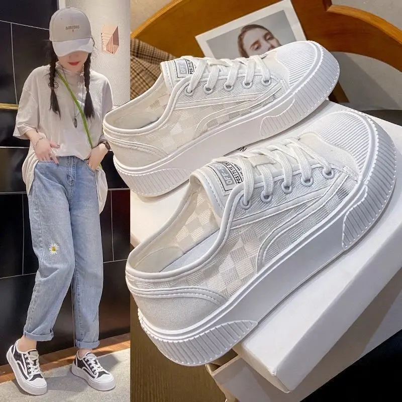 

Ladies Thick-soled Flat Shoes Mesh Canvas Breathable Summer Thin Section All-match Low-top Solid Color Women