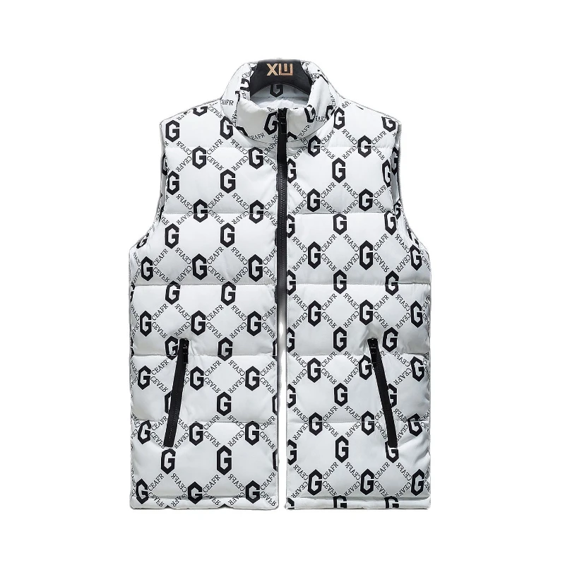 2022 New autumn and winter letter vest men's casual standing collar down warm vest fashion trend sleeveless down cotton vest