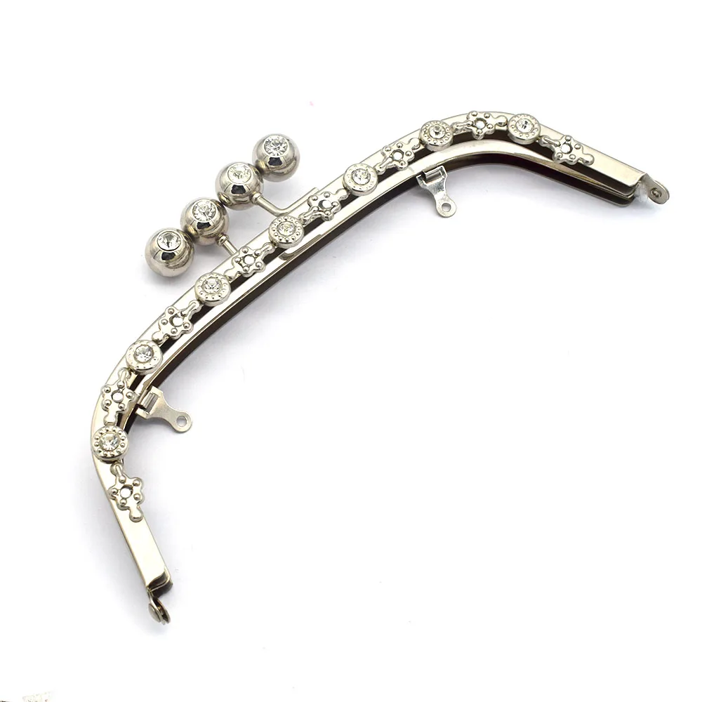 

Metal Purse Frame with Rhinestones Silver Purse Handle Kiss Clasp Lock Bag Frame Bag Handle for Handbag Accessories 1pcs 21cm