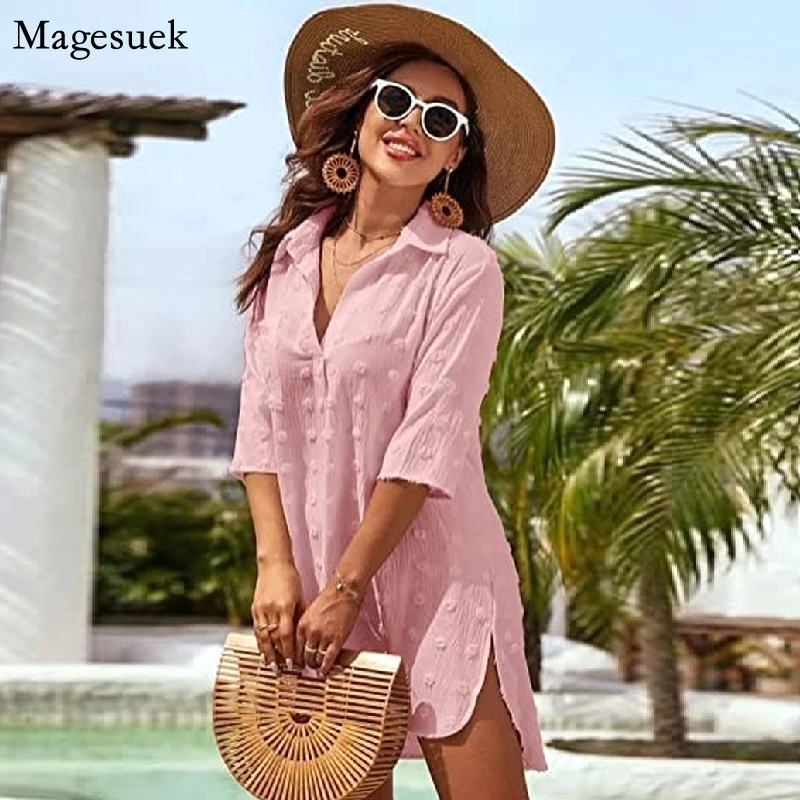 

Жаккардовые шифоновые рубашки, женские свободные повседневные топы с коротким рукавом, женская блузка, модное офисное женское платье-рубаш...